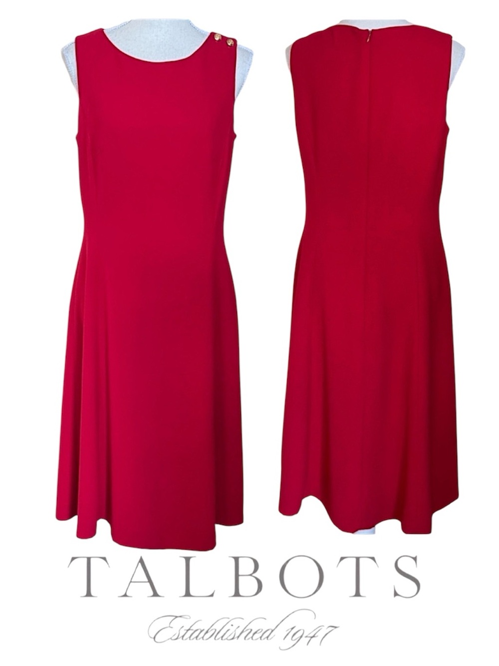 Talbots Elegant Red Fit & Flare Sleeveless Dress Polished Professional Classic